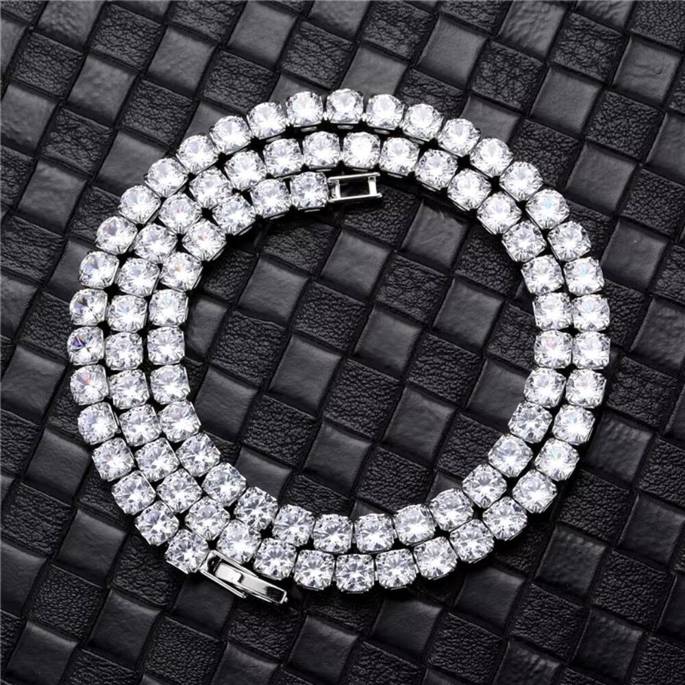 ⭐ Large 22" Diamond  Hip-Hop Chain With 5mm Diamonds 18k White Gold Pltd ⭐ - Picture 5 of 7